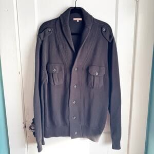 Leonard Frisbie Peru Knit Casual Button Down Cardigan 100% PIMA Cotton Black M